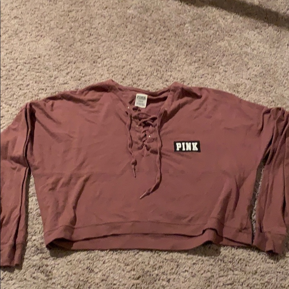 PINK long sleeve cotton crop t size M